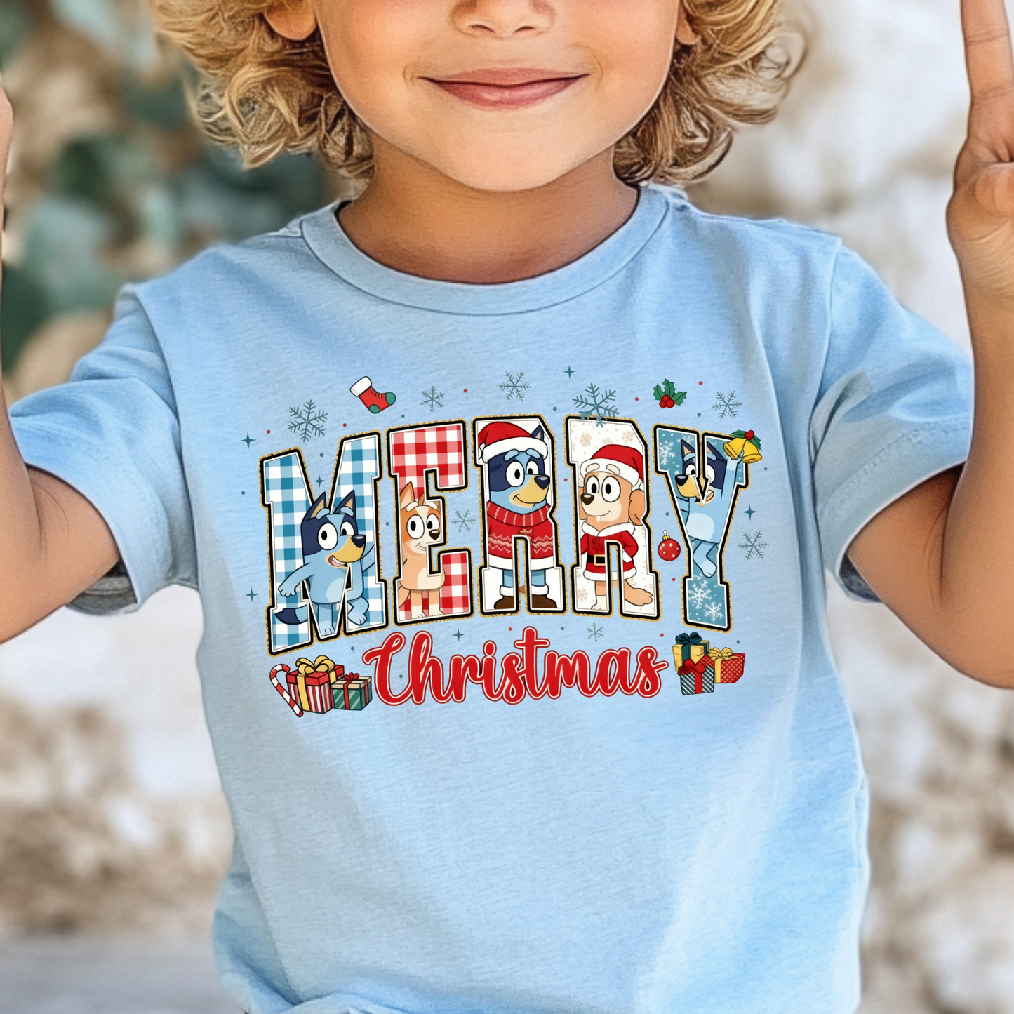Merry Christmas Bluey (Blue Dog) Full Color DTF Transfer