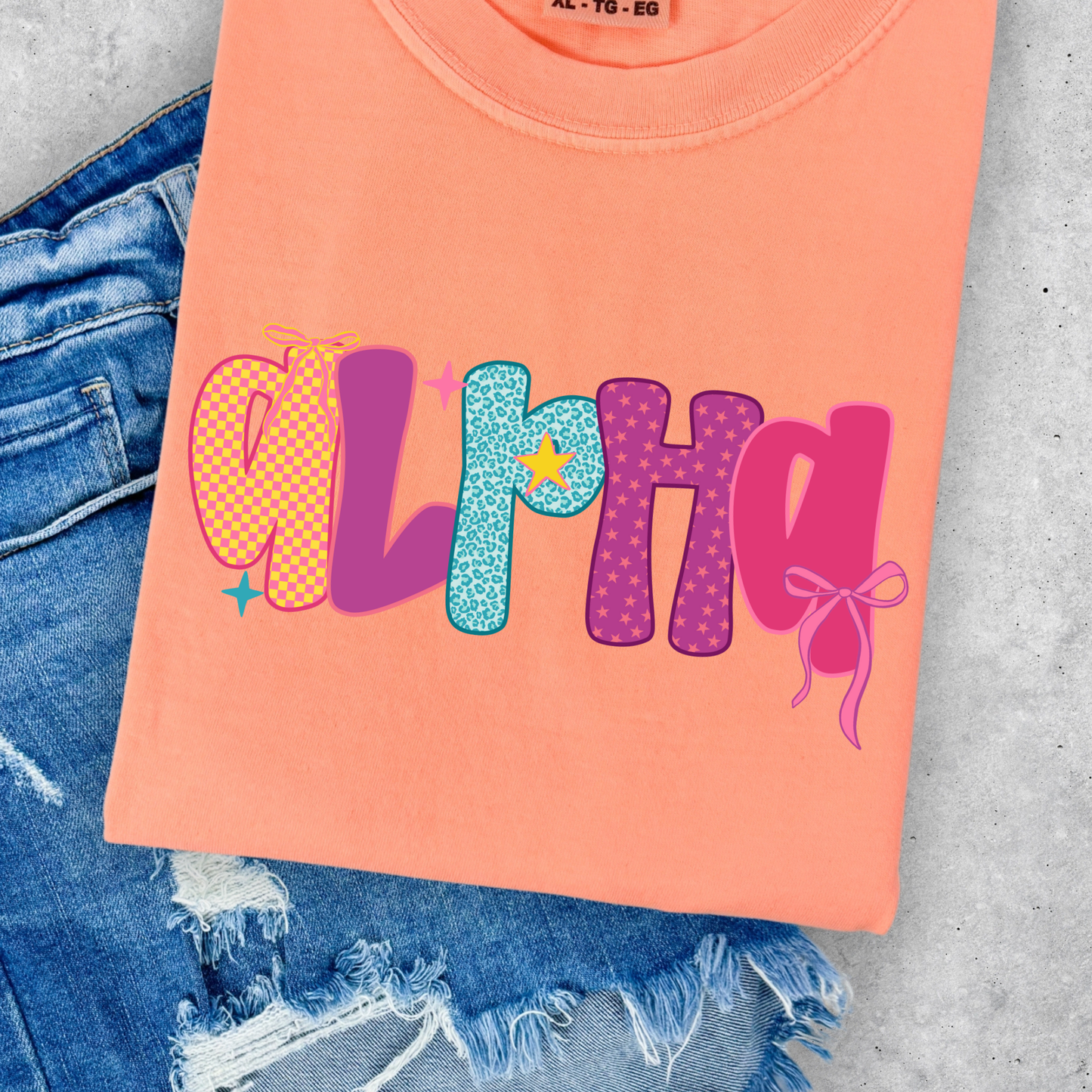 Colorful Retro Alpha Full Color DTF Transfer