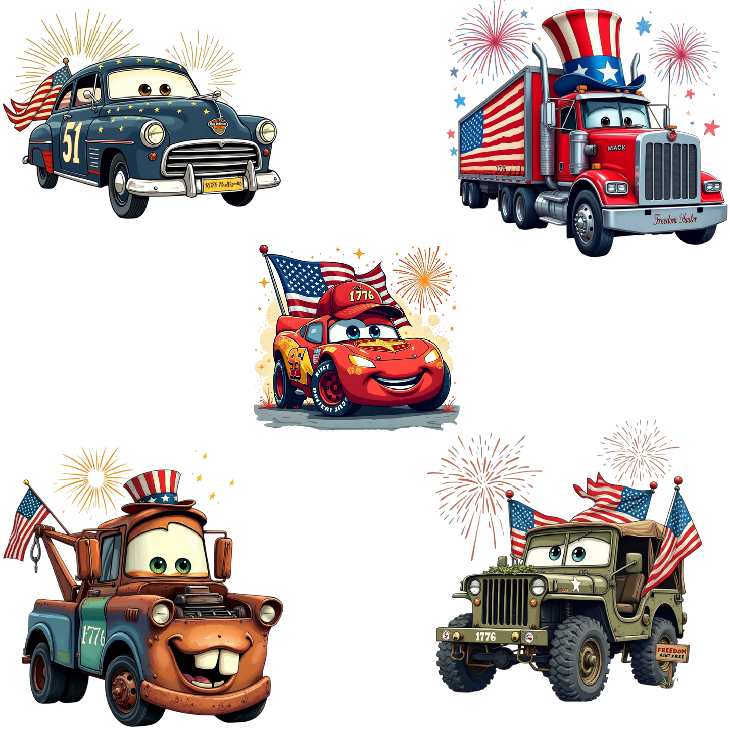 4th of July Cars Theme (MULTI OPTIONS) Full Color DTF Transfer