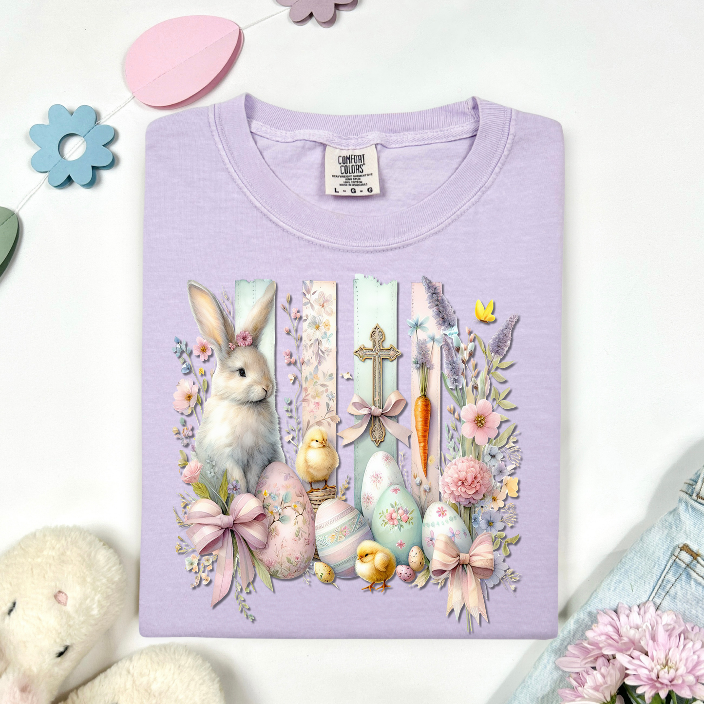 Easter Bunny, Eggs, Cross Full Color DTF Transfer
