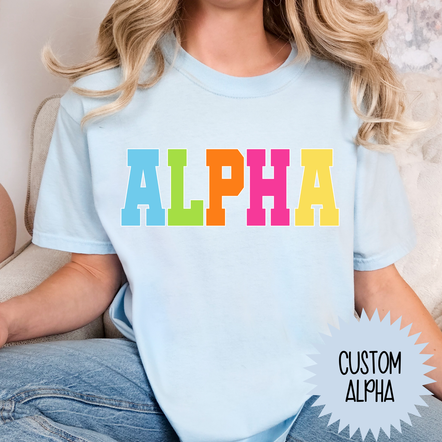 Colorful Varsity Alpha Full Color DTF Transfer
