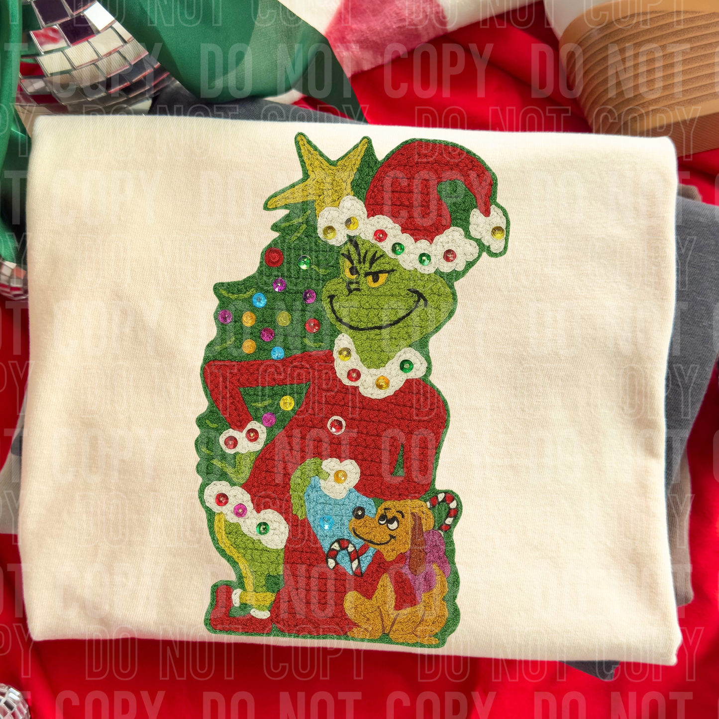 Grinch with Dog (Faux Yarn) Full Color DTF Transfer