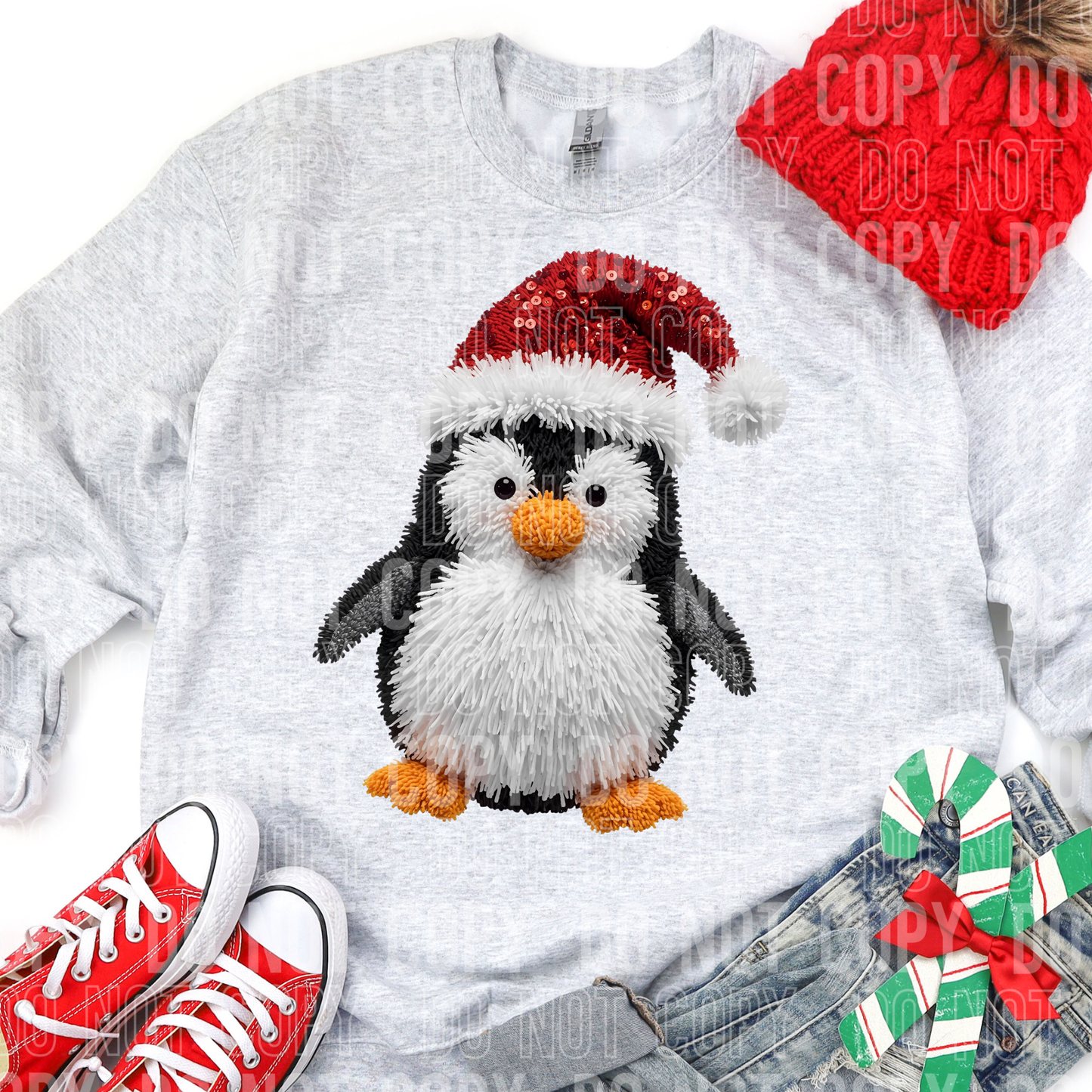 Christmas Penguin (Faux Yarn) Full Color DTF Transfer