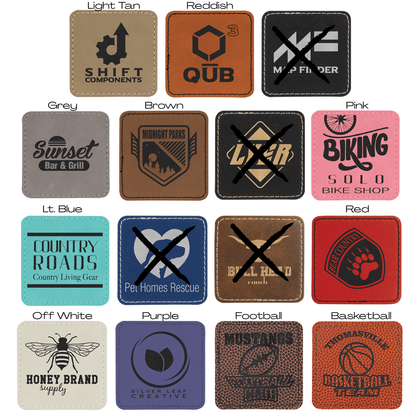 Engraved Leatherette Patches (MULTI SHAPE OPTIONS) CLEANED/UNCLEANED OPTIONS