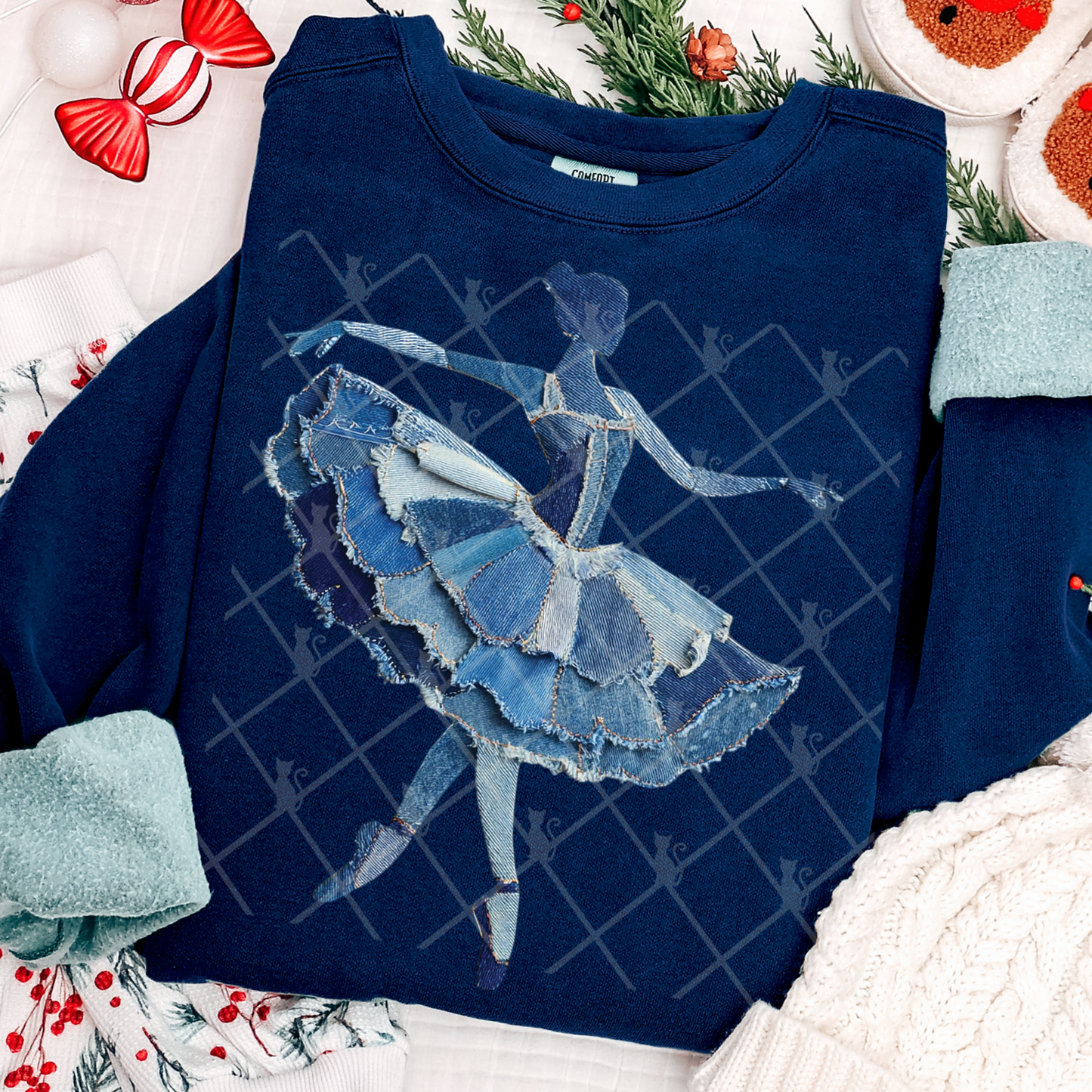 Ballerina Patchwork (Faux Denim) Full Color DTF Transfer
