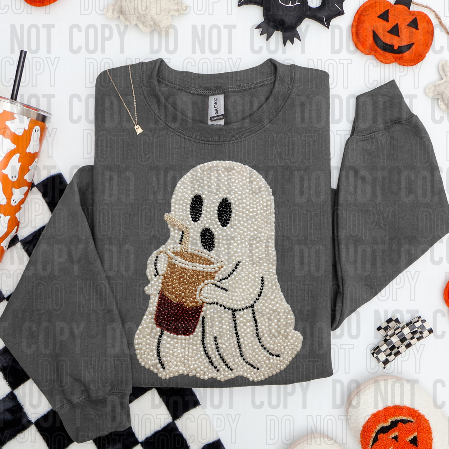 Ghost w/Coffee (Faux Pearl) Full Color DTF Transfer