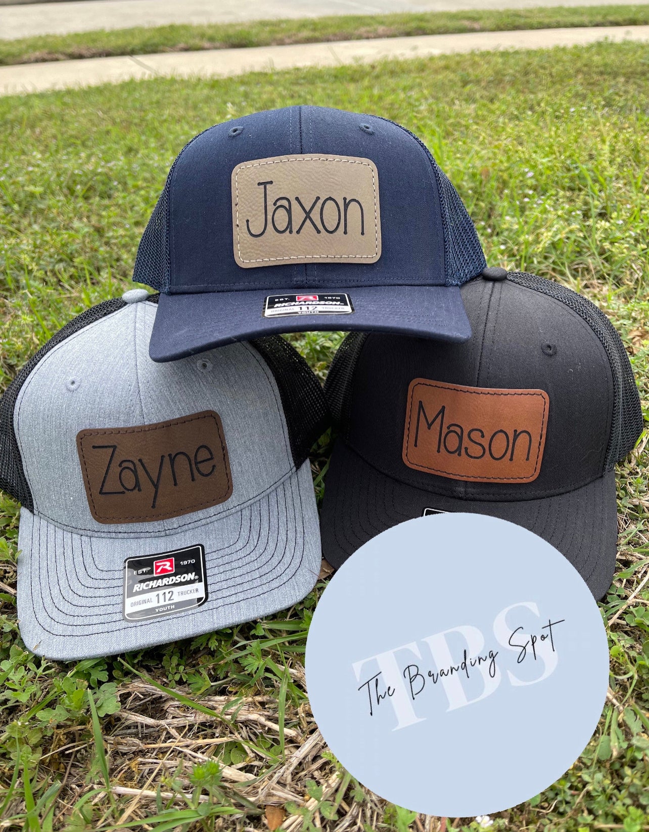 YOUTH/ADULT Custom Engraved Leatherette Patch Richardson Caps (COMPLETED HAT)