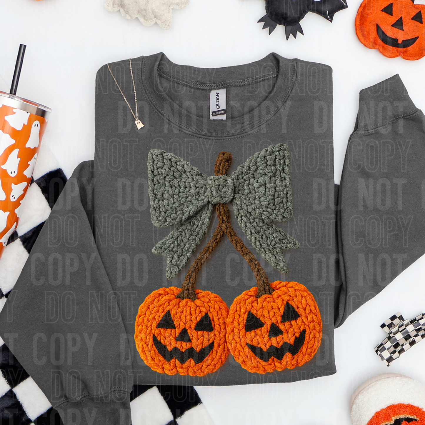 Jack O Lantern Bow Cherry (Faux Yarn) Full Color DTF Transfer
