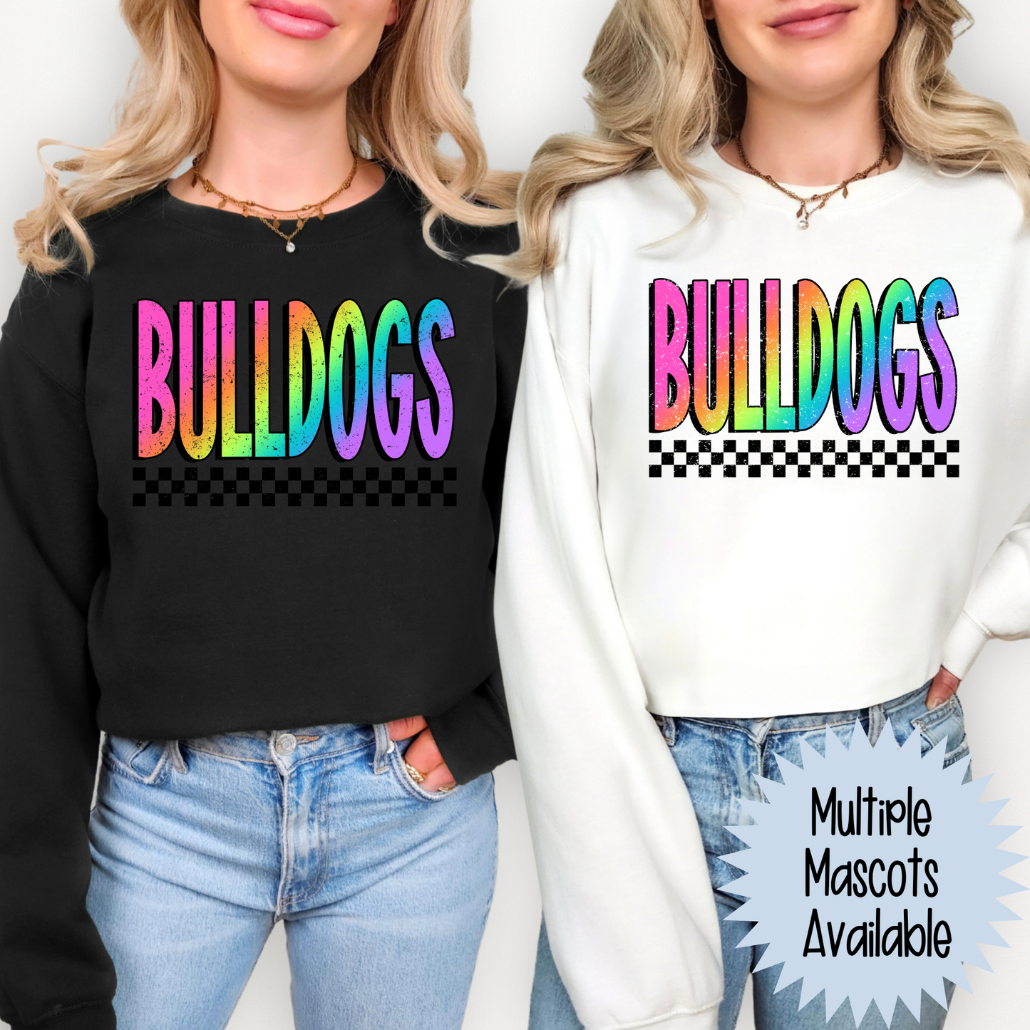 Bright Mascot w/Checkered Underline (MULTI MASCOT OPTIONS) Full Color DTF Transfer