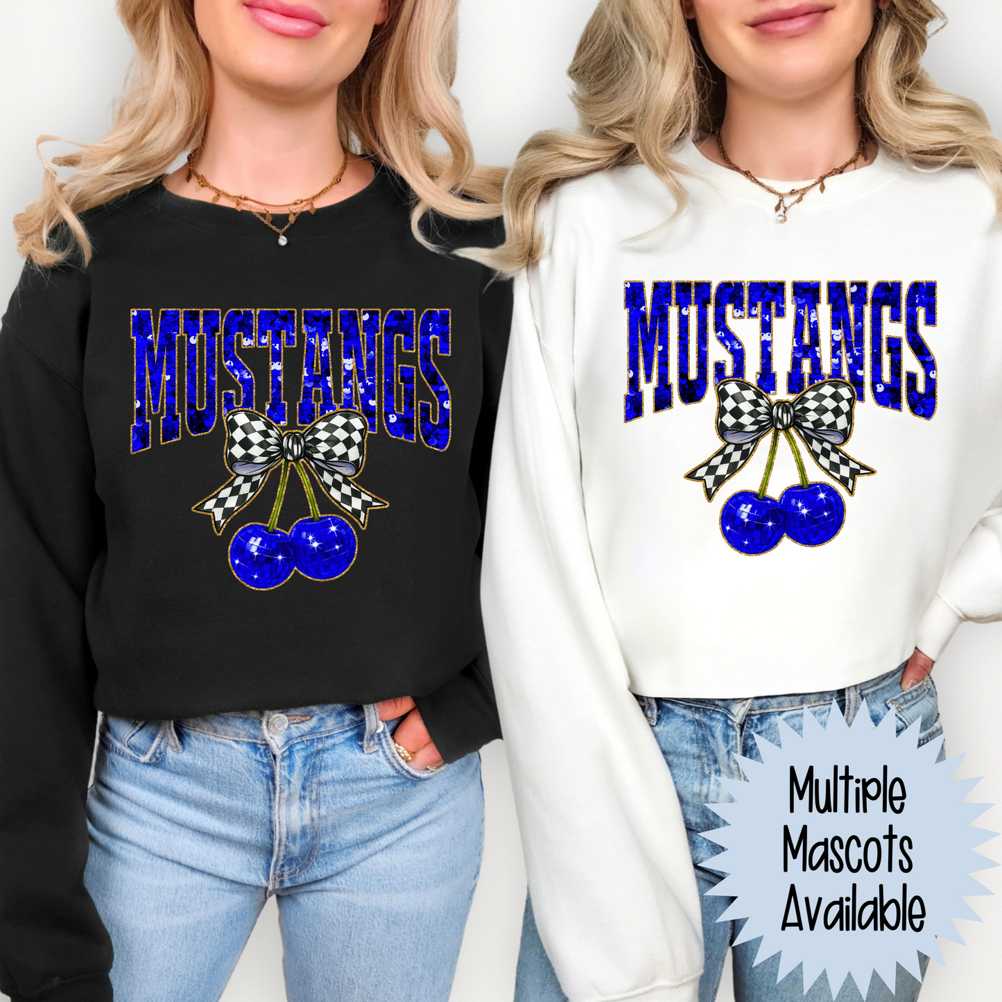 Blue Faux Sequin Cherries (MULTI MASCOT OPTIONS) Full Color DTF Transfer