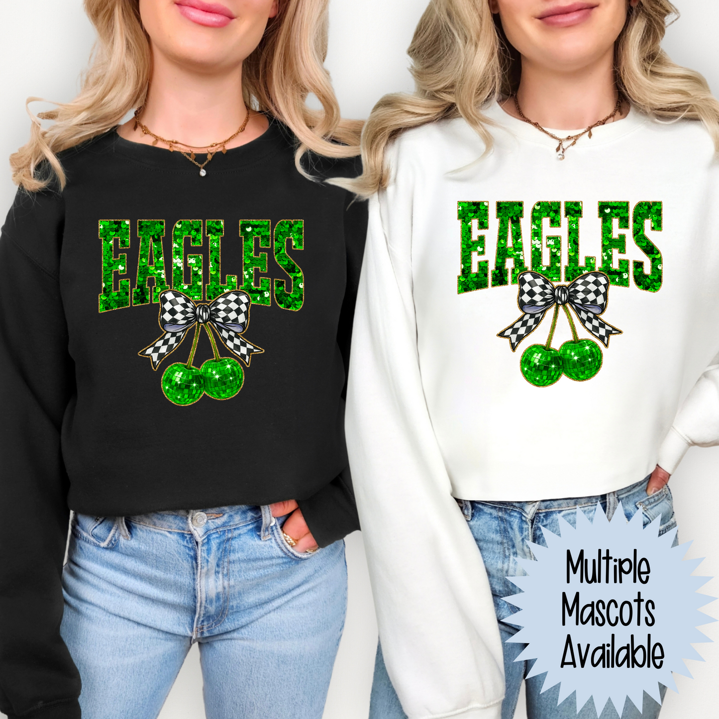 Green Faux Sequin Cherries (MULTI MASCOT OPTIONS) Full Color DTF Transfer