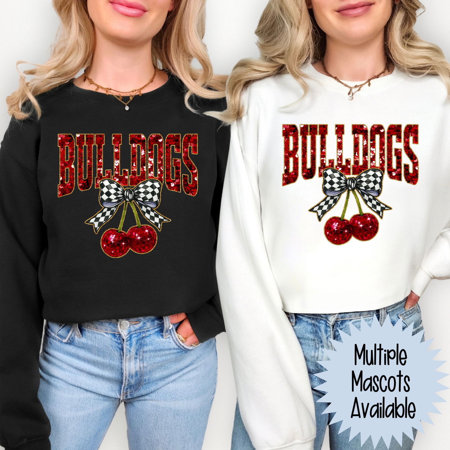 Maroon Faux Sequin Cherries (MULTI MASCOT OPTIONS) Full Color DTF Transfer