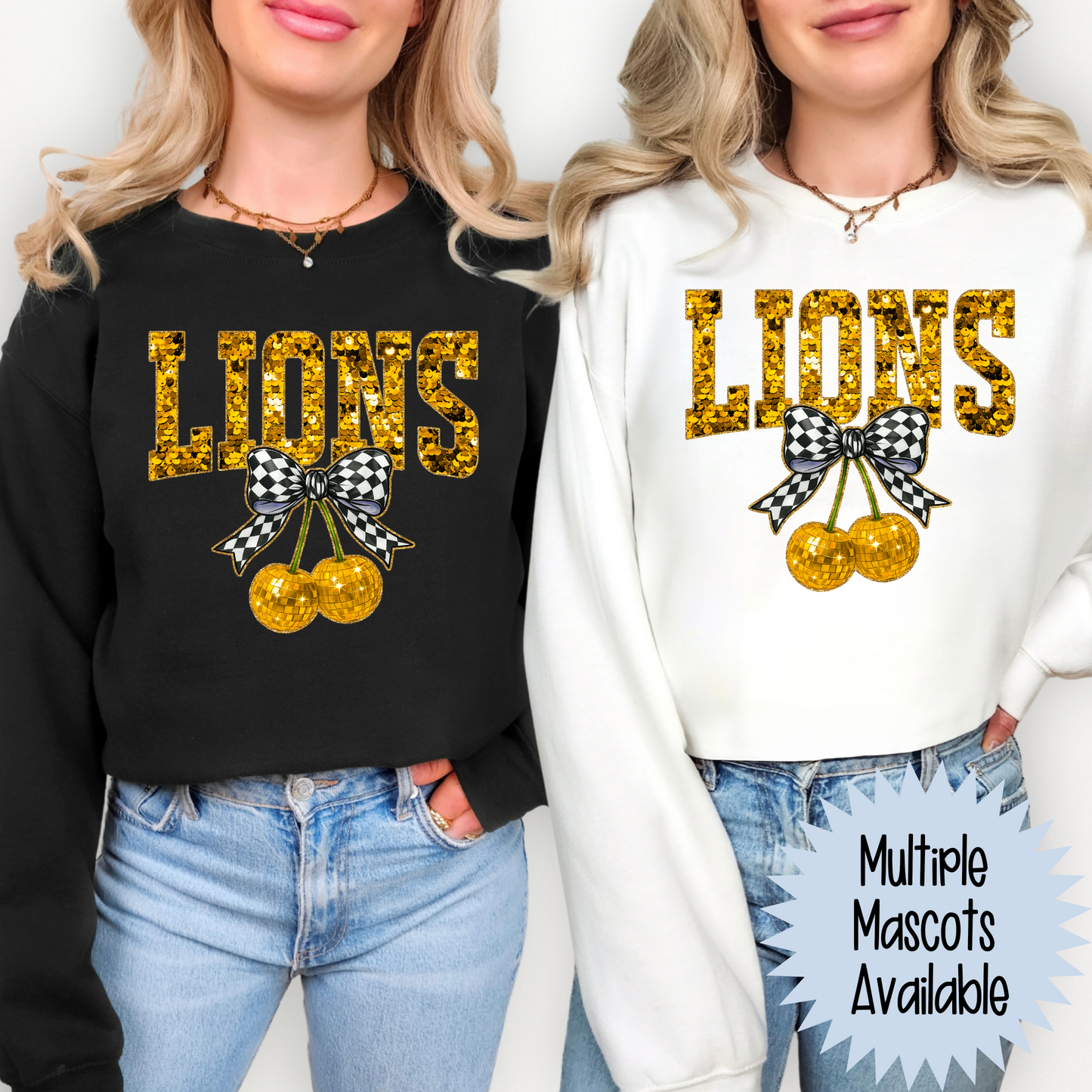 Gold Faux Sequin Cherries (MULTI MASCOT OPTIONS) Full Color DTF Transfer