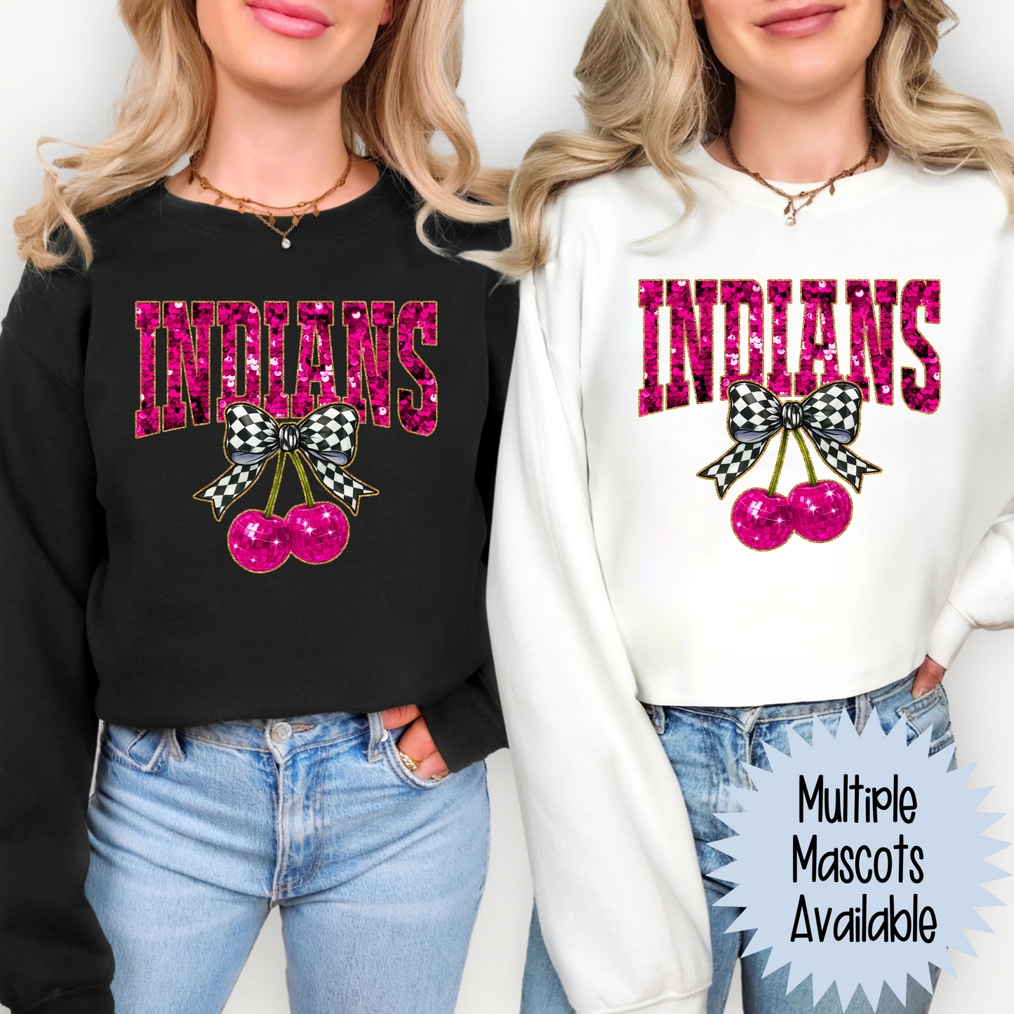 Pink Faux Sequin Cherries (MULTI MASCOT OPTIONS) Full Color DTF Transfer