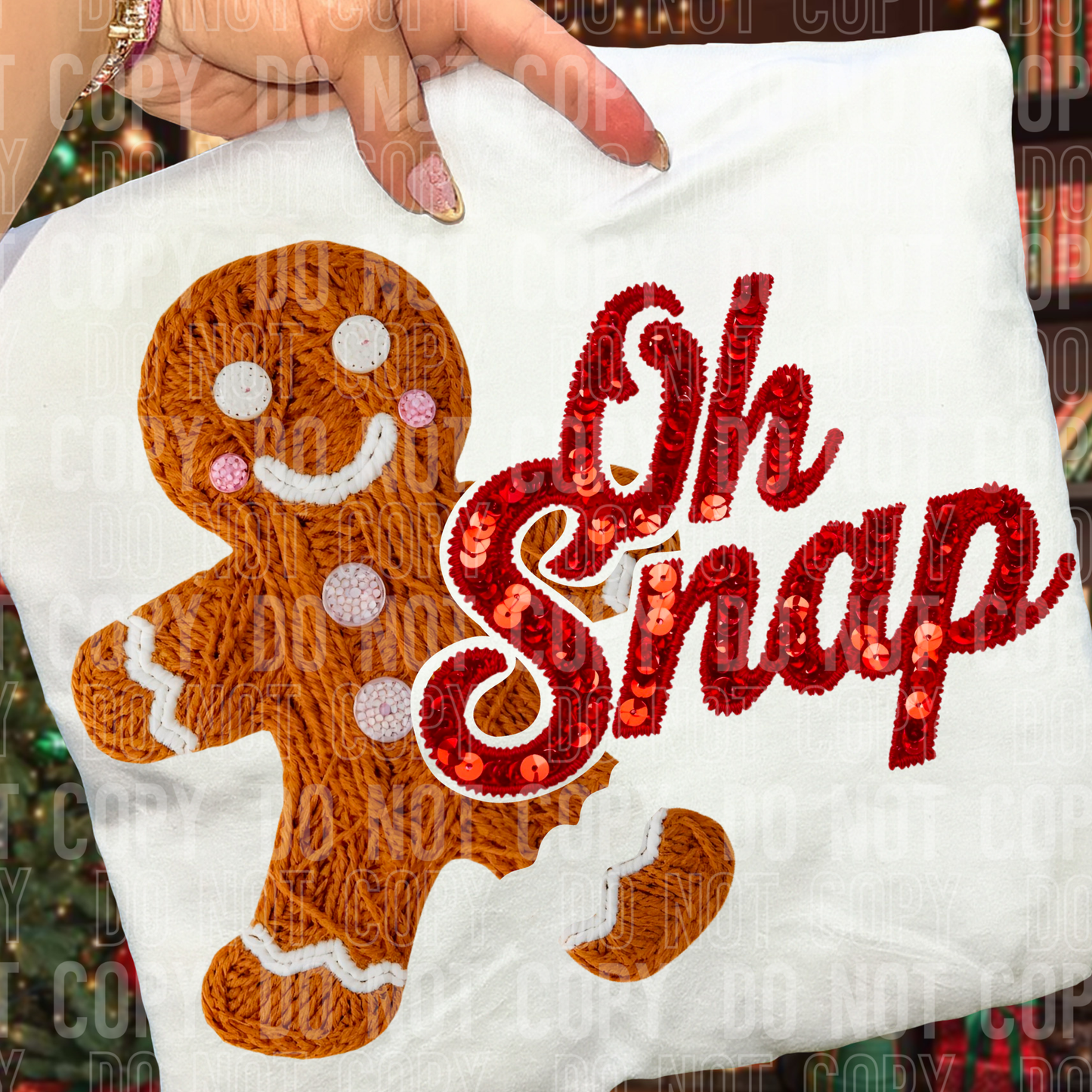 Oh Snap Gingerbread (Faux Yarn/Sequin) Full Color DTF Transfer