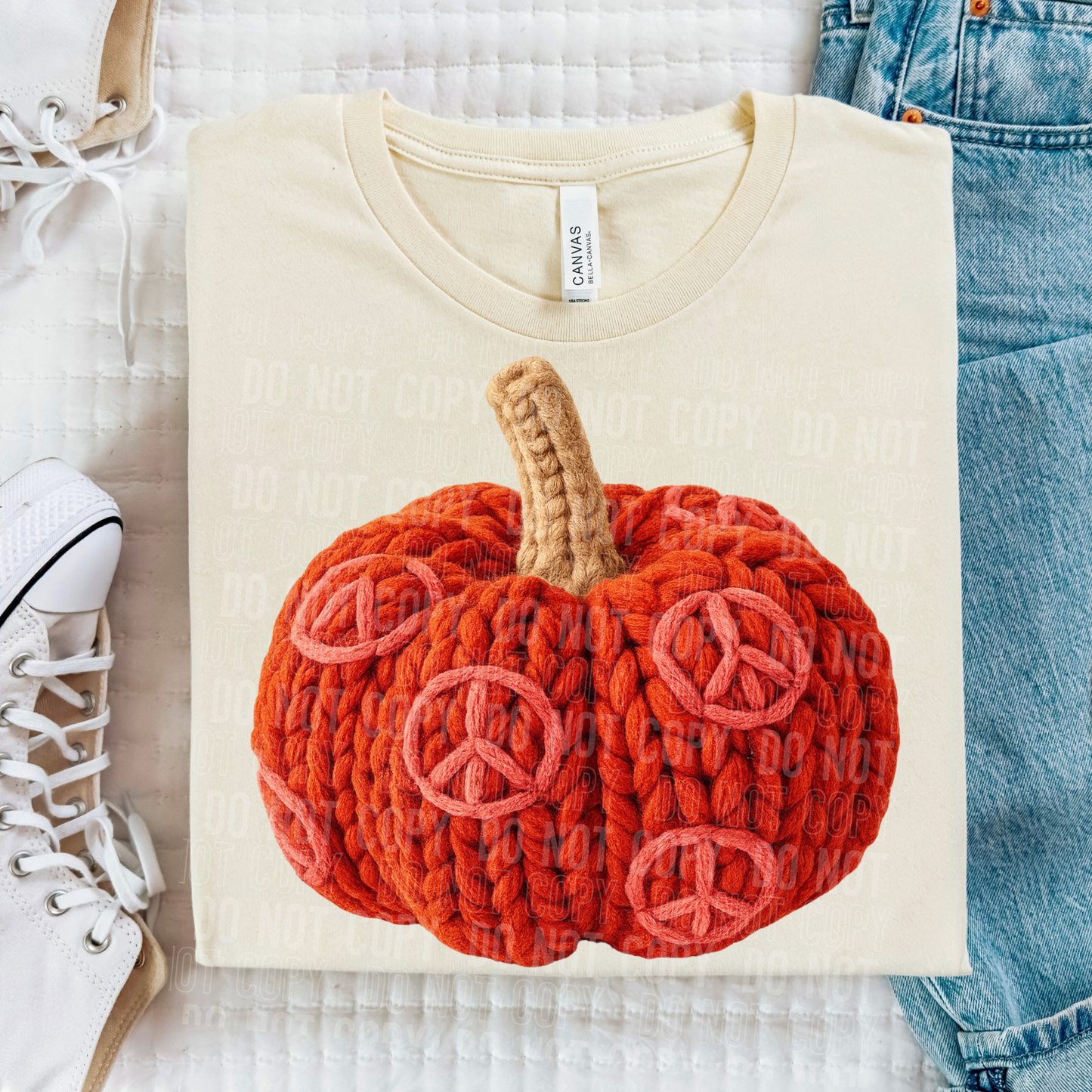 Peace Pumpkin (Faux Yarn) Full Color DTF Transfer