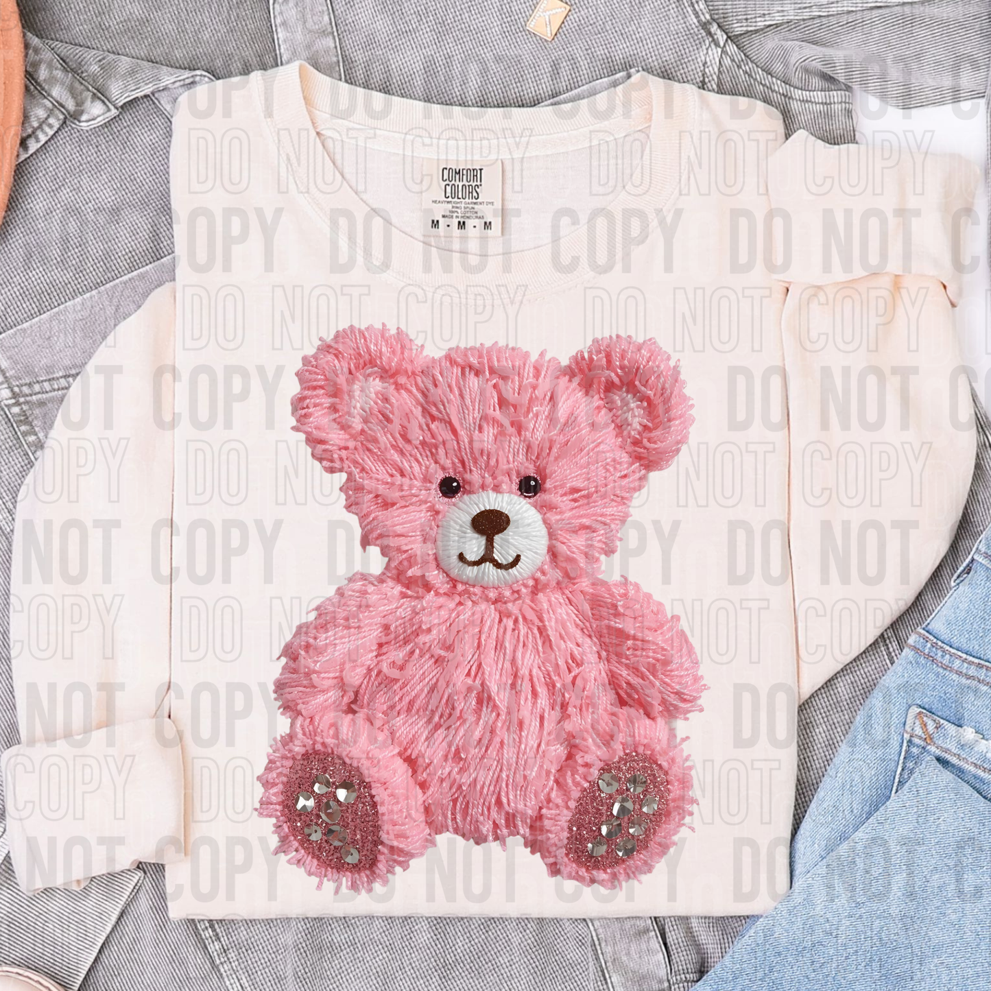 Pink Teddy Bear (Faux Yarn) Full Color DTF Transfer
