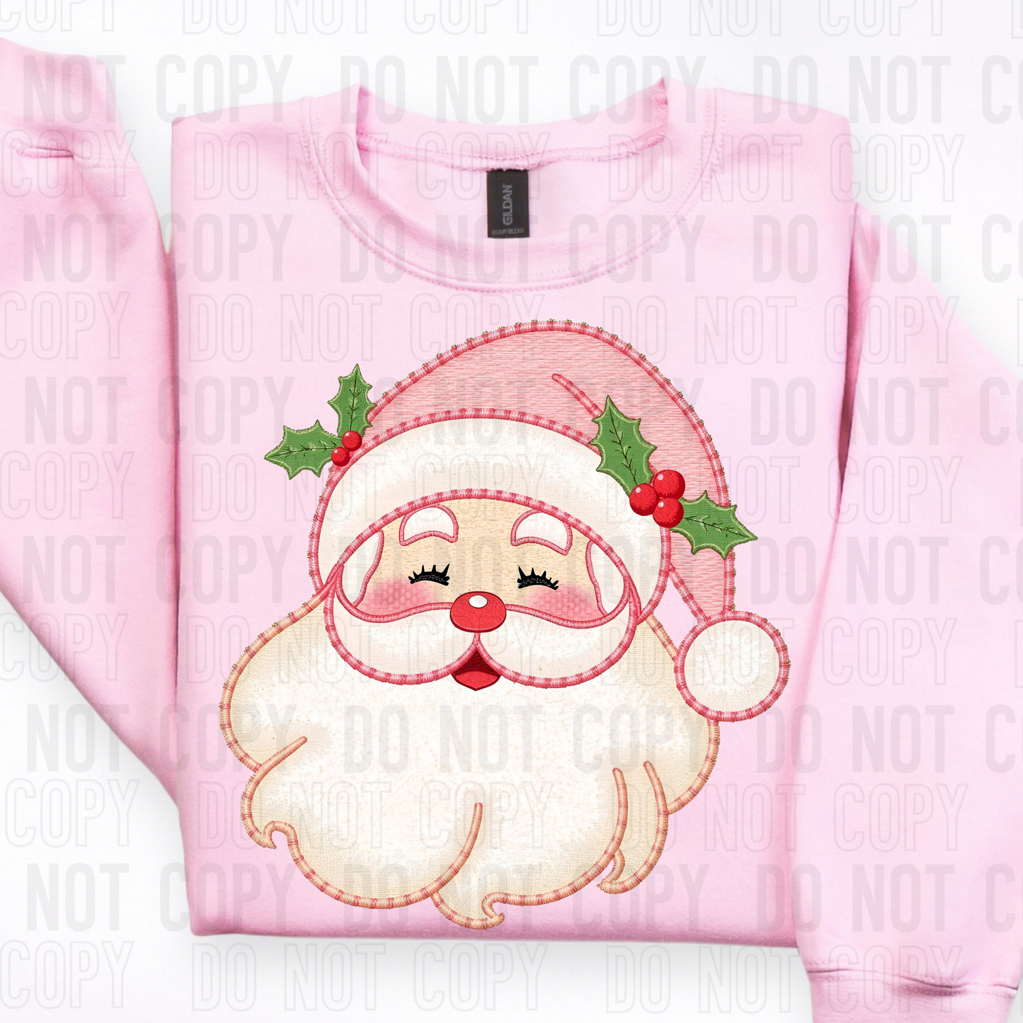 Pink Santa (Faux Embroidery Outline) Full Color DTF Transfer