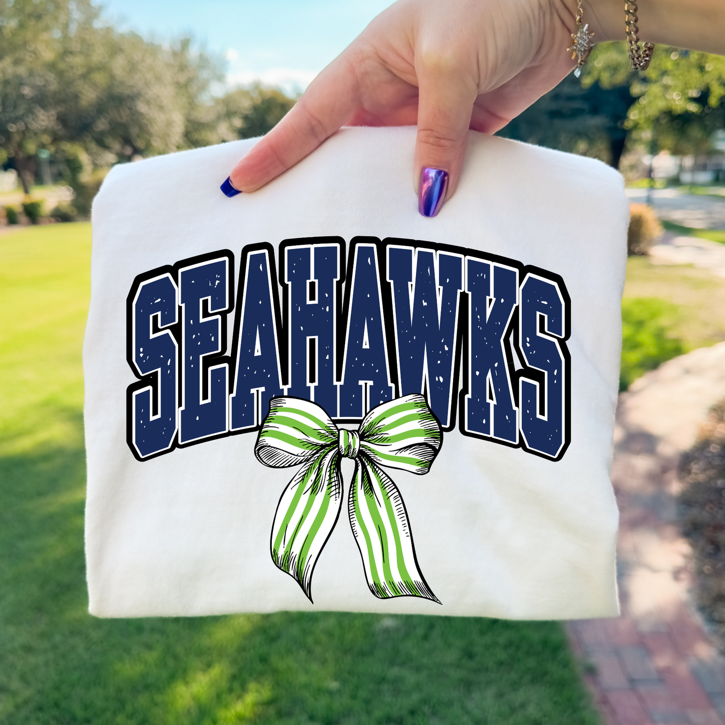 Striped Bow (Seattle Seahawks/New England Patriots) Full Color DTF Transfer