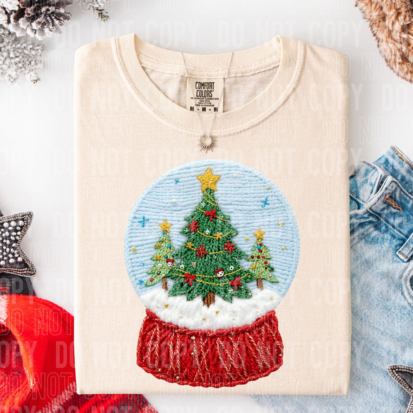 Christmas Tree Snowglobe (Faux Yarn) Full Color DTF Transfer