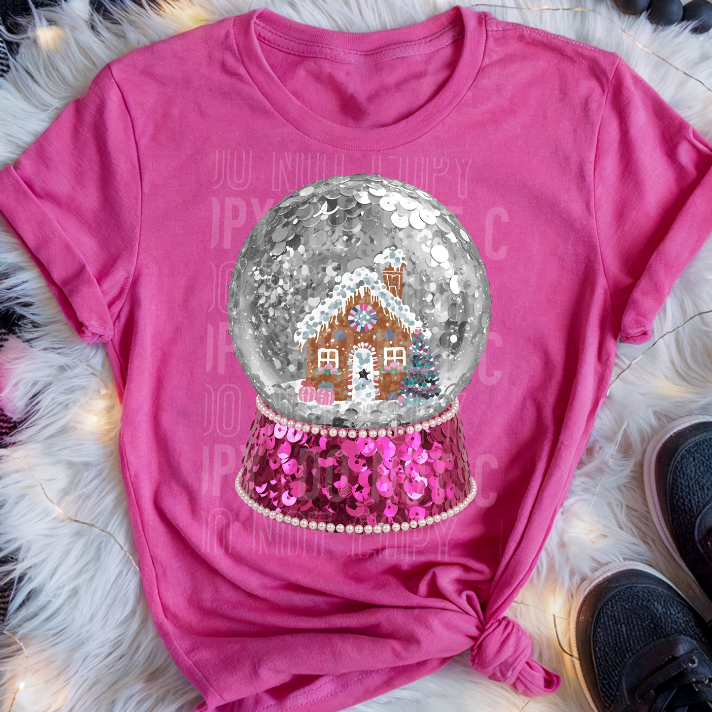 Snow Globe with Pink Sequins Full Color DTF Transfer