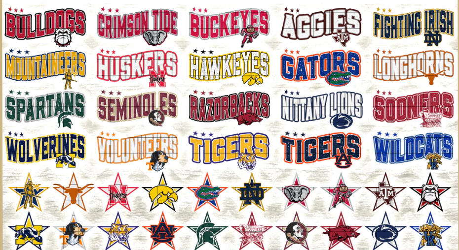 College Football Teams (MULTI TEAM OPTIONS) w/Star Sleeve Options Full Color DTF Transfer