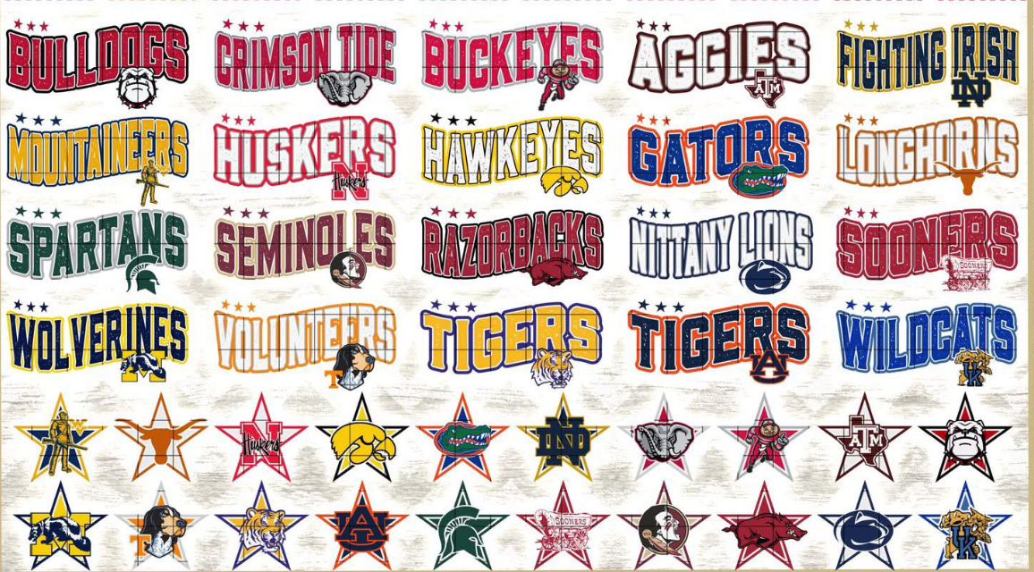 College Football (ONLY OPTIONS IN PIC 2) w/Star Sleeve Option Full Color DTF Transfer
