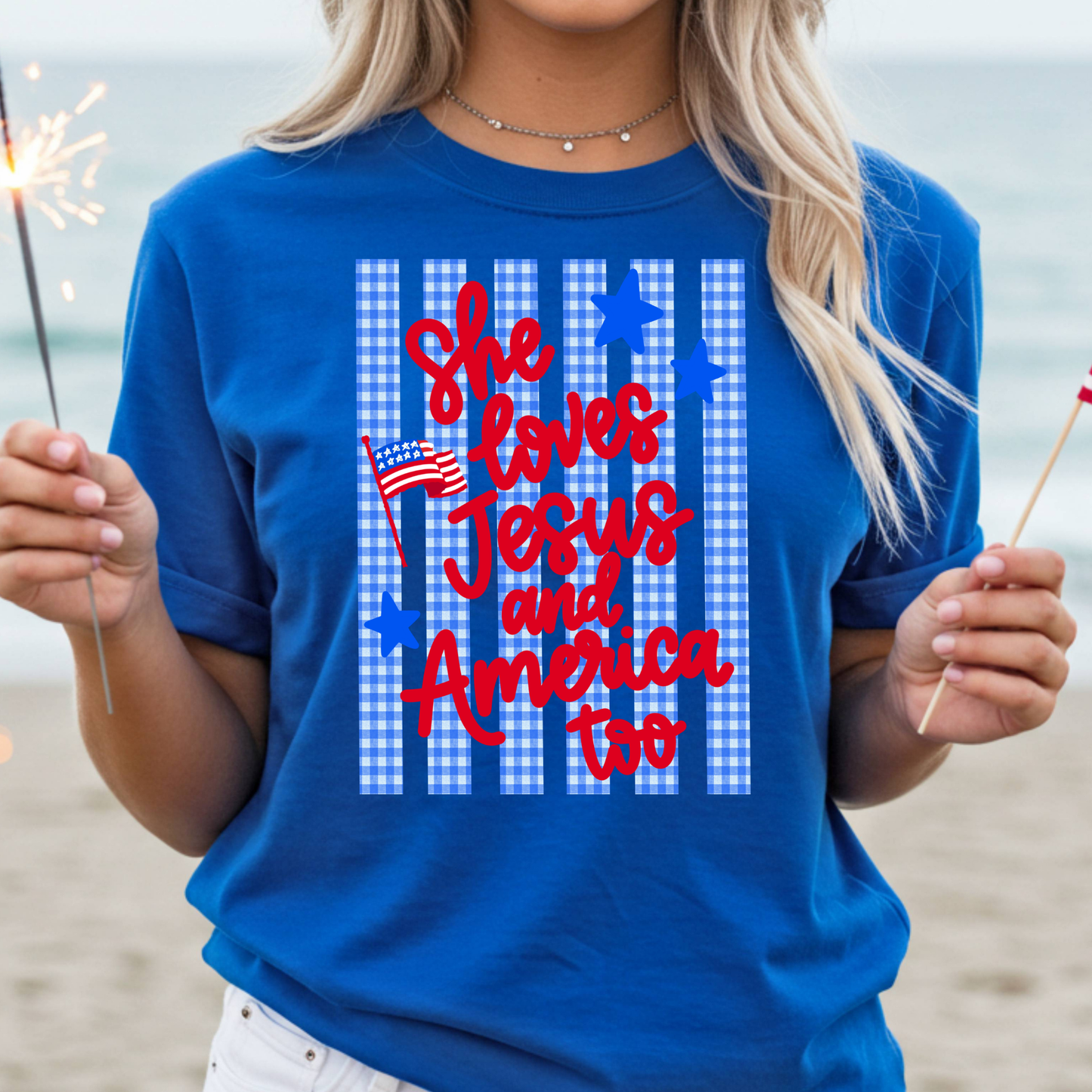 She Loves Jesus and America Too (Striped) Full Color DTF Transfer