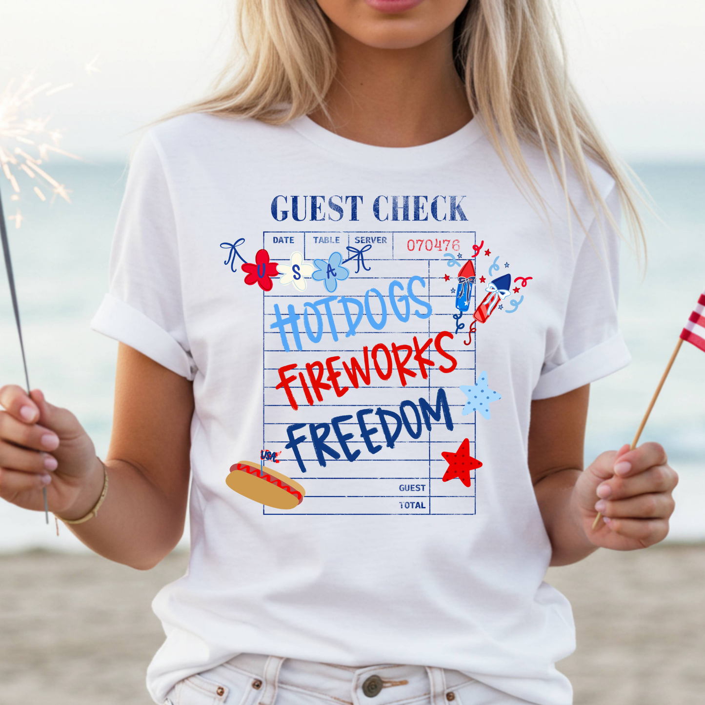 Hotdogs Fireworks Freedom- Guest Check Full Color DTF Transfer