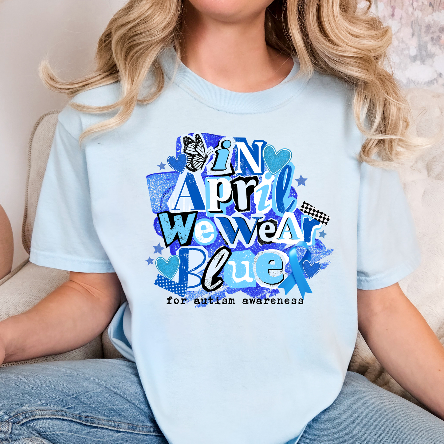 In April We Wear Blue (Scrapbook) for Autism Awareness Full Color DTF Transfer