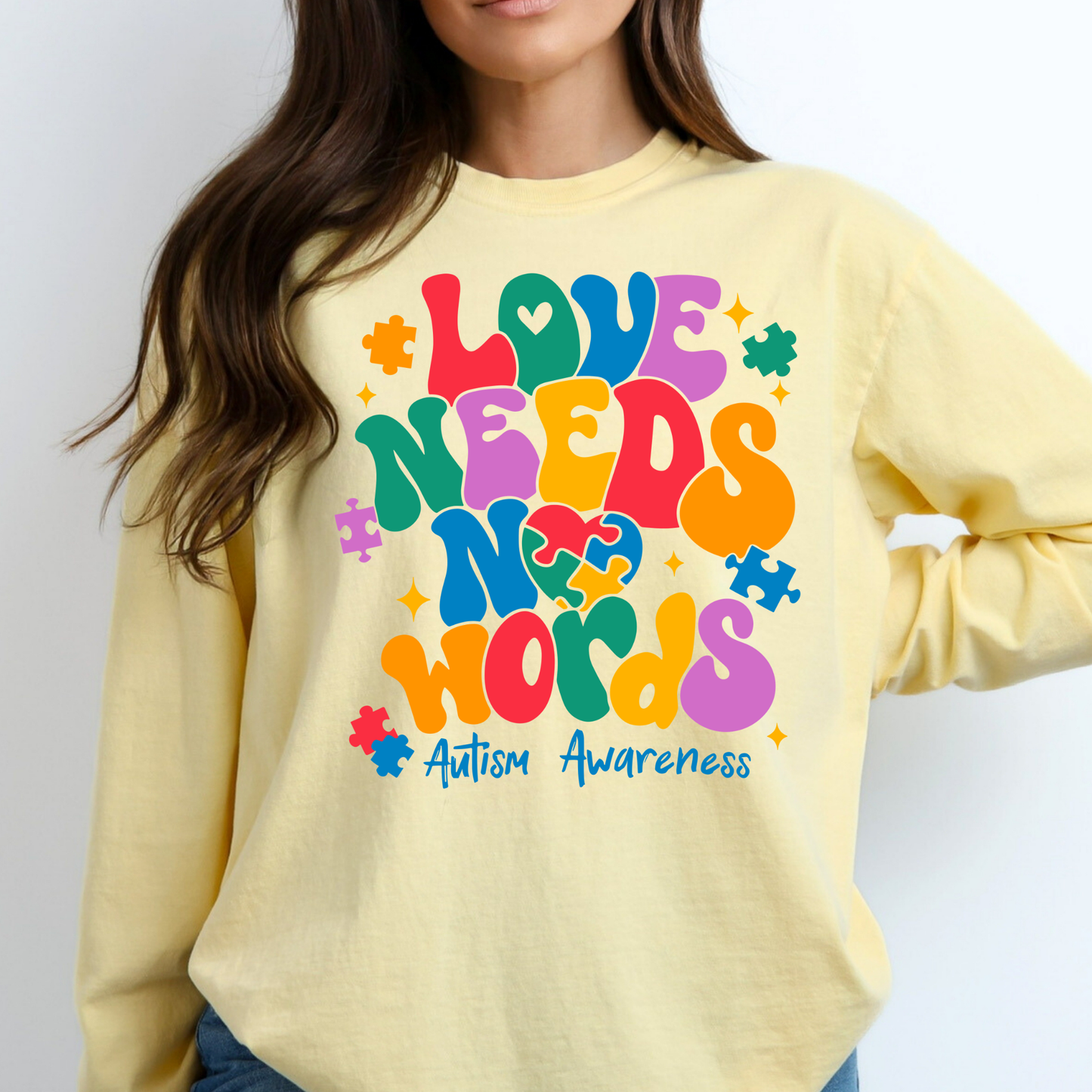 Love Needs No Words Autism Awareness Full Color DTF Transfer