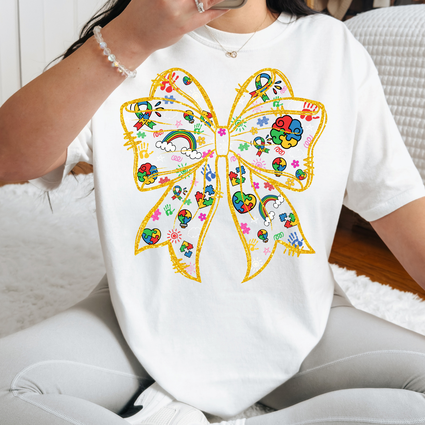 Autism Icons Bow Full Color DTF Transfer