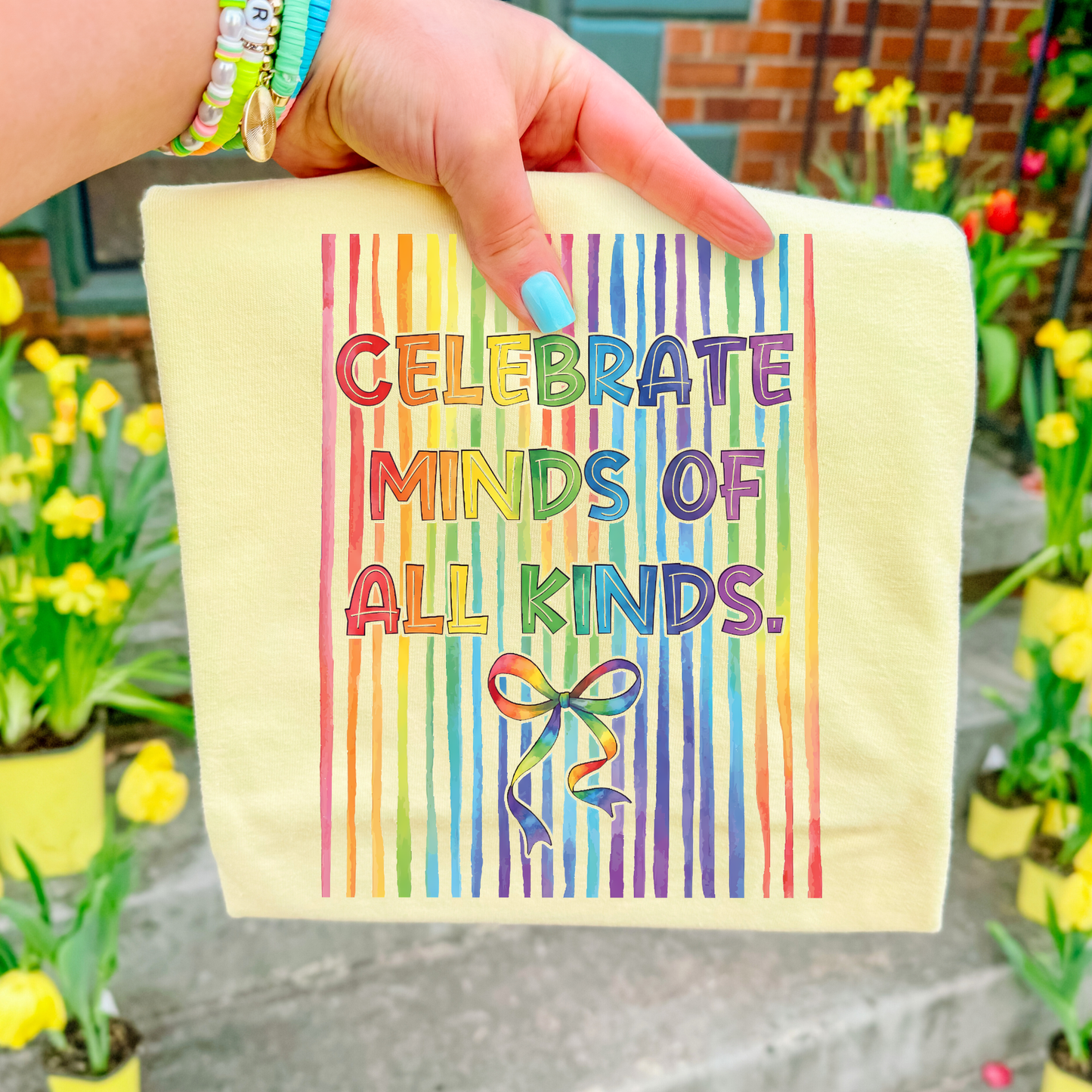 Celebrate Minds of All Kinds (Rainbow Stripes) Full Color DTF Transfer