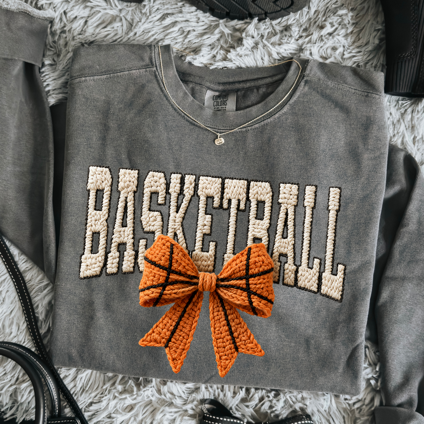 Basketball (Faux Yarn) w/Bow Full Color DTF Transfer