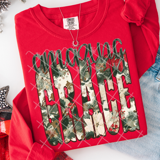 Amazing Grace (Christmas Camo) Full Color DTF Transfer