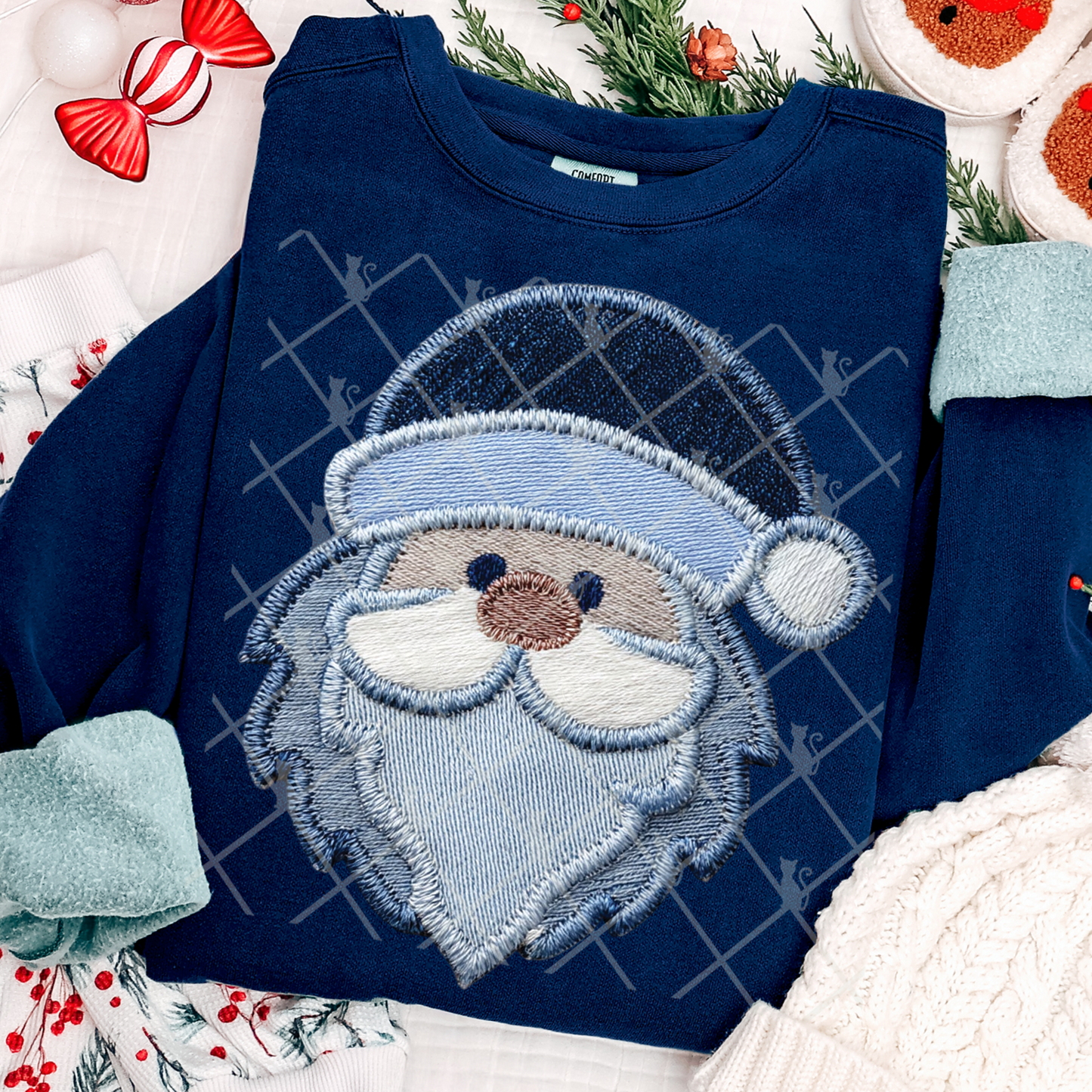 Santa Patchwork (Faux Denim) Full Color DTF Transfer