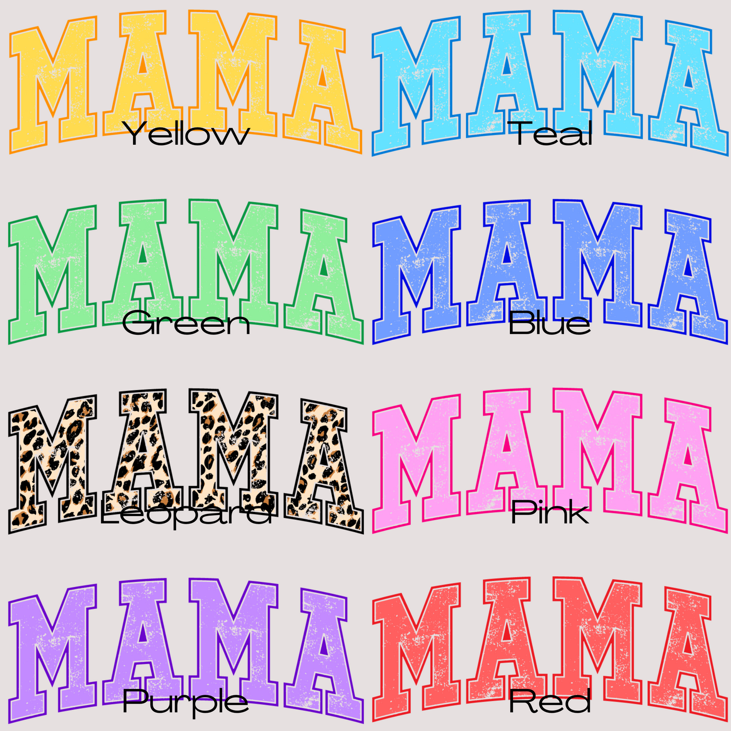 Mama Mini Varsity Letters (MULTI COLOR OPTIONS) Full Color DTF Transfer