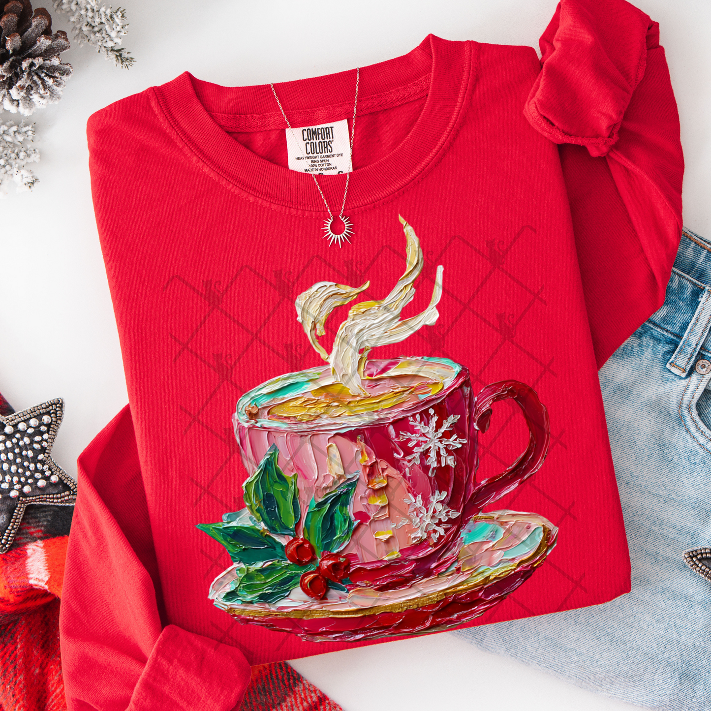 Christmas Coffee (Faux Hand Painted) Full Color DTF Transfer