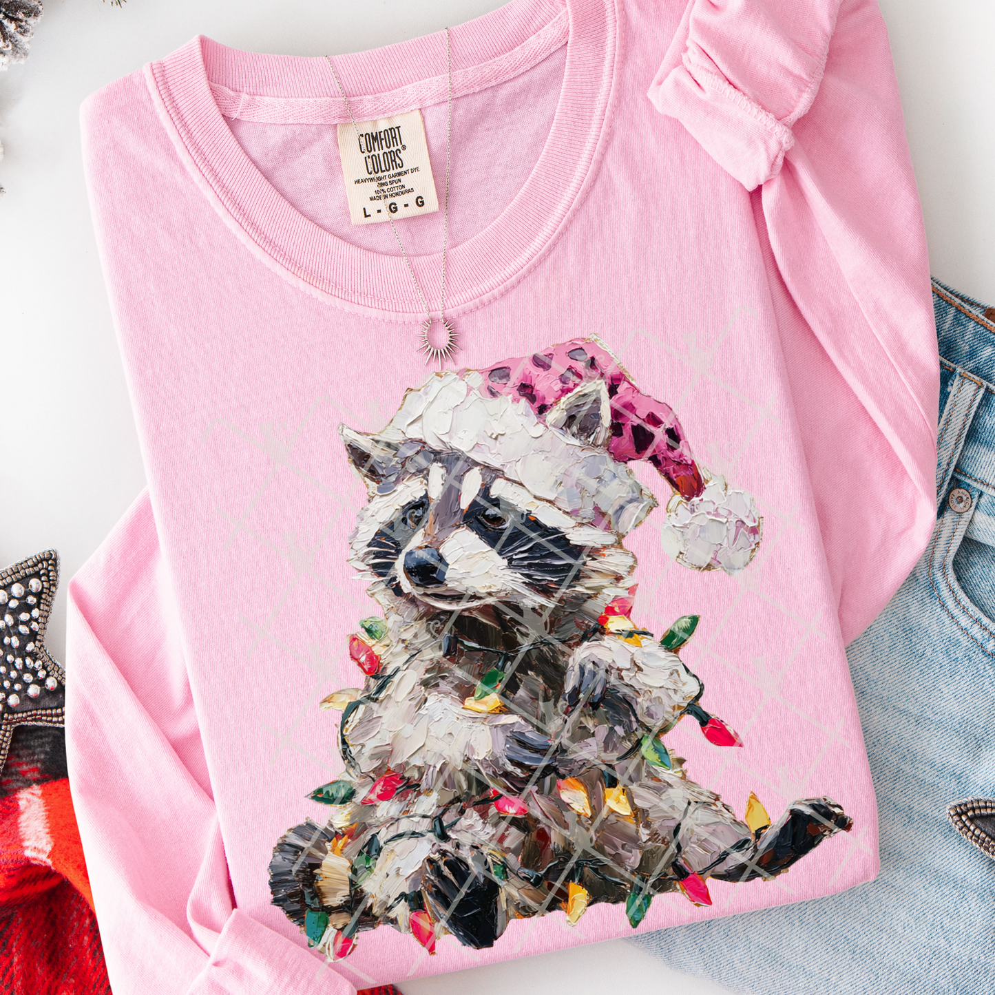 Christmas Raccoon (Faux Hand Painted) Full Color DTF Transfer