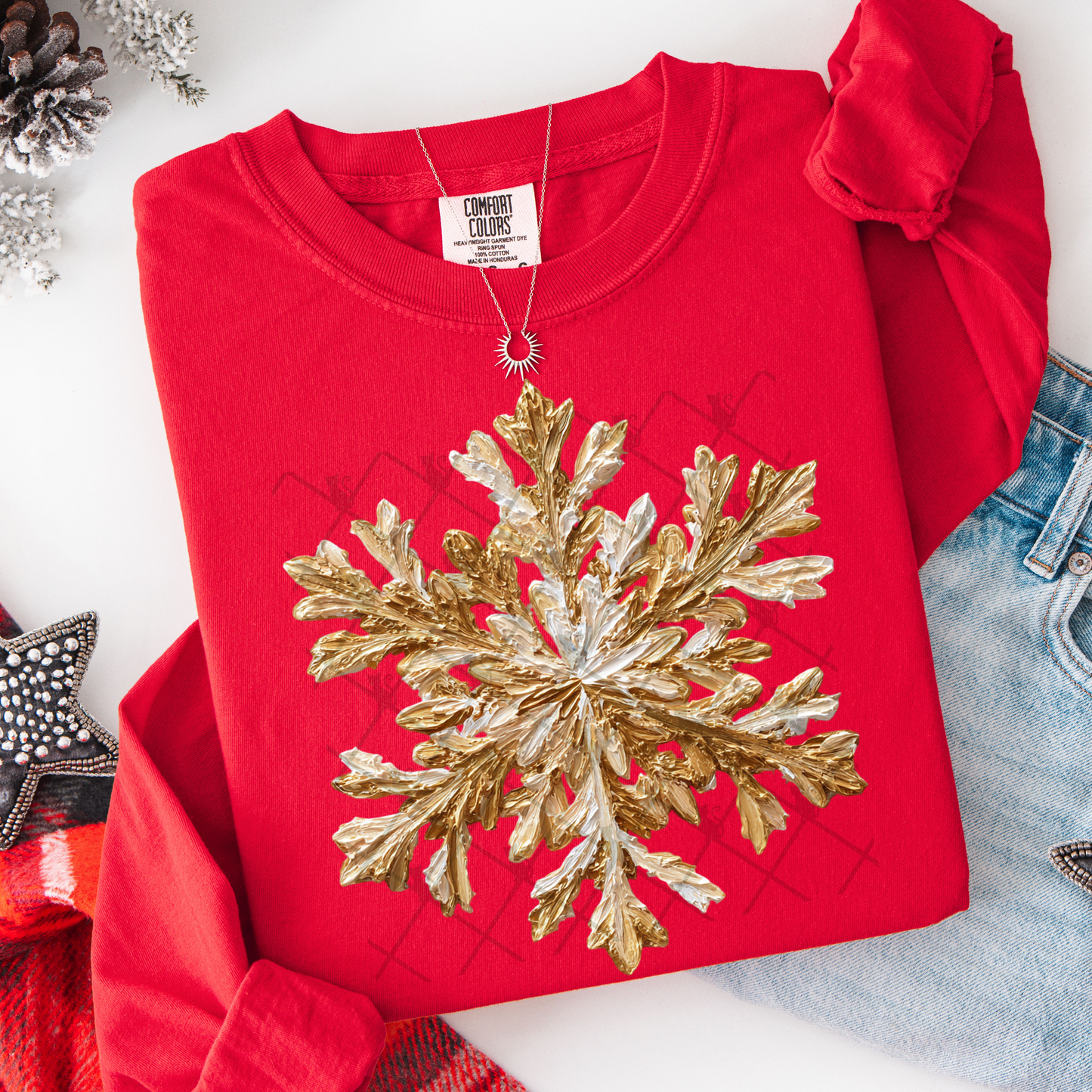 Gold Snowflake (Faux Hand Painted) Full Color DTF Transfer