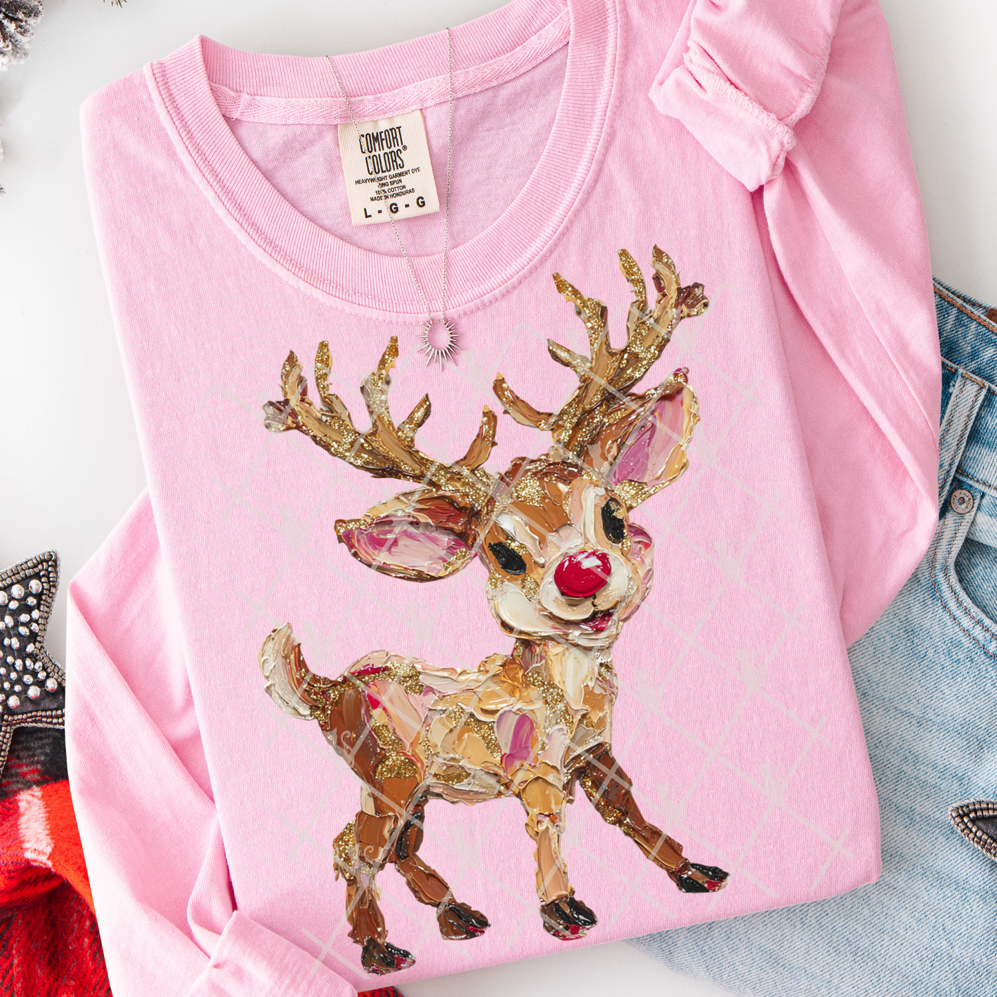 Red Nose Reindeer (Faux Hand Painted) Full Color DTF Transfer