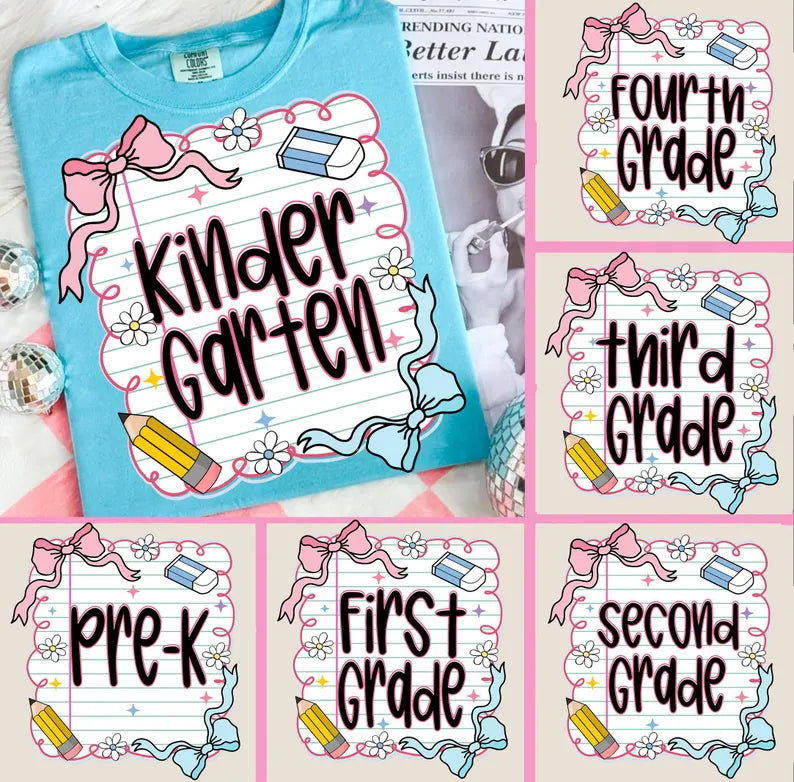 Notebook Paper Bow Grade (MULTI GRADE OPTIONS) Full Color DTF Transfer