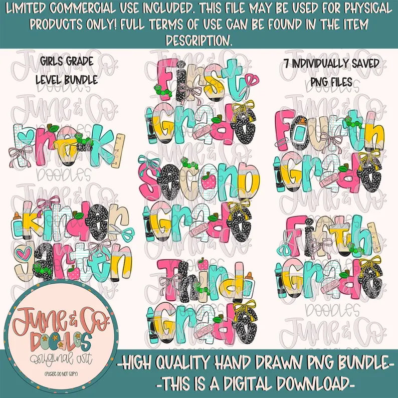 School Doodle Grade (MULTI GRADE OPTIONS) Full Color DTF Transfer