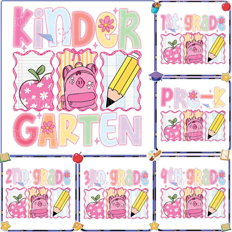 Grade w/3 School Pic Boxes (MULTI GRADE OPTIONS) Full Color DTF Transfer