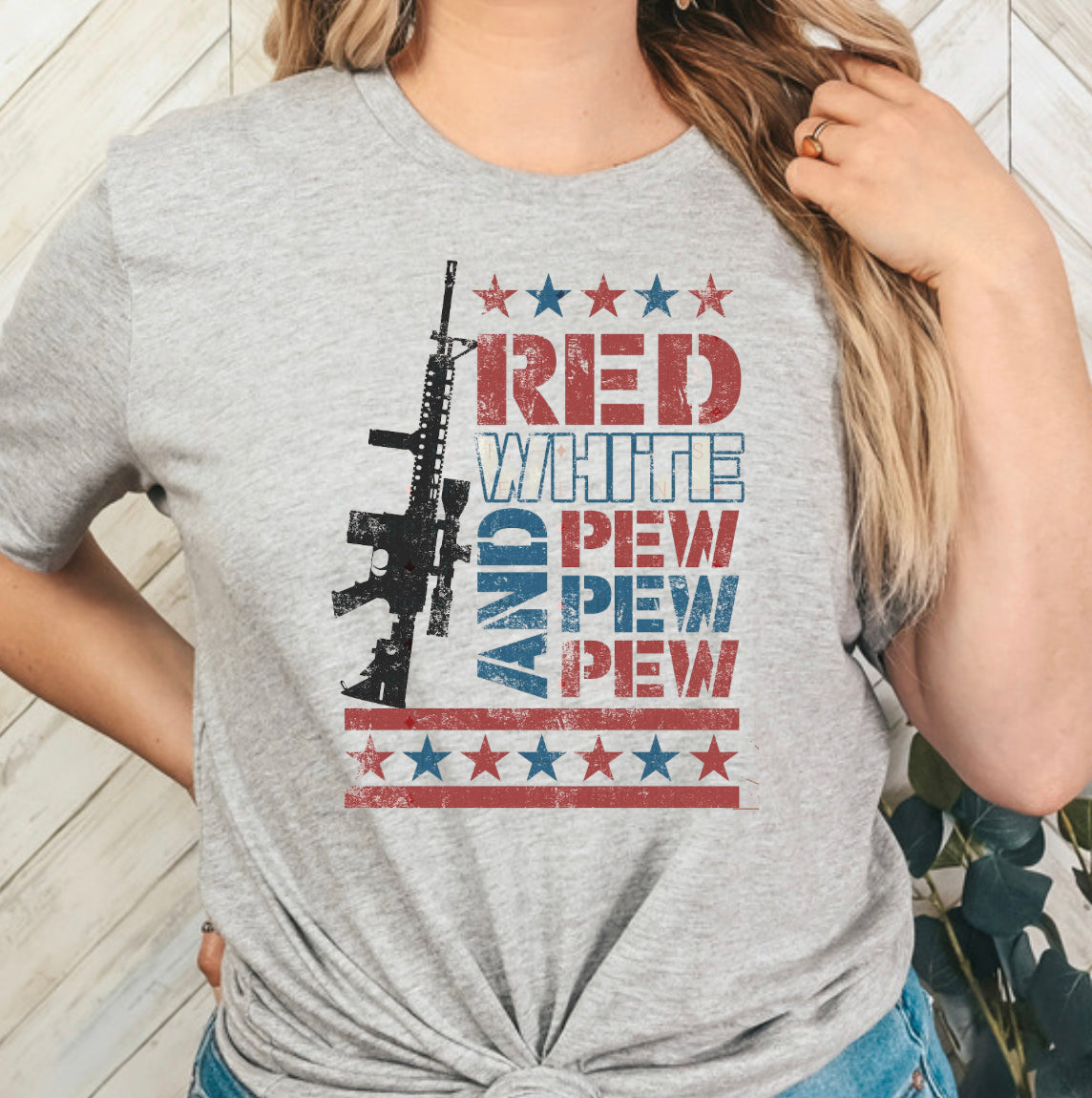 Red White and Pew Pew Full Color DTF Transfer