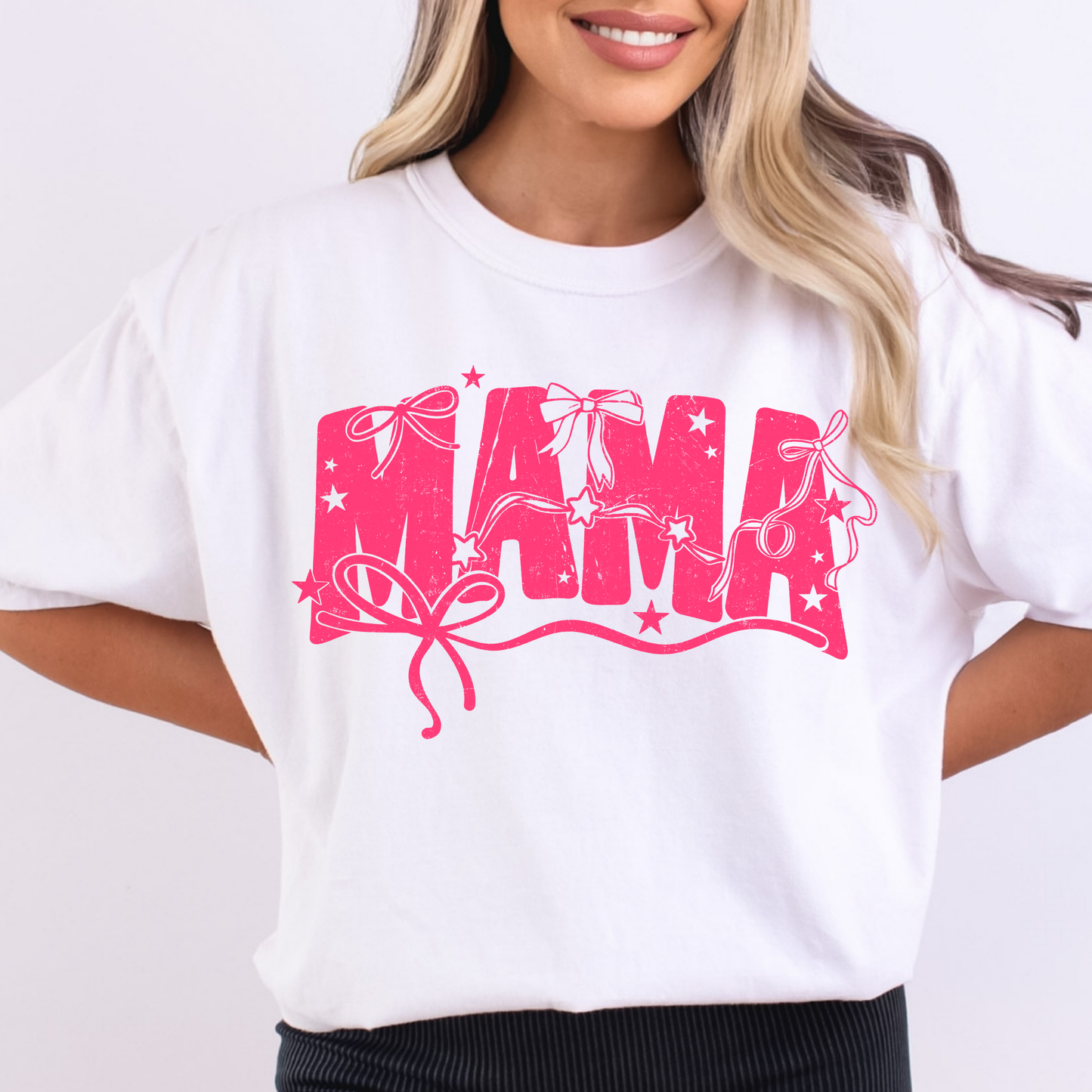 Mama Pink w/Bows & Stars Full Color DTF Transfer