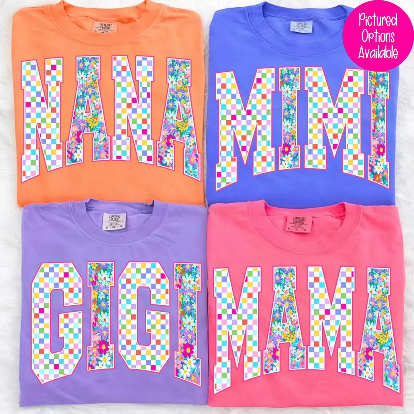 Checkered/Floral Mama (Nana - Mimi - Gigi - Mama Options) Full Color DTF Transfer