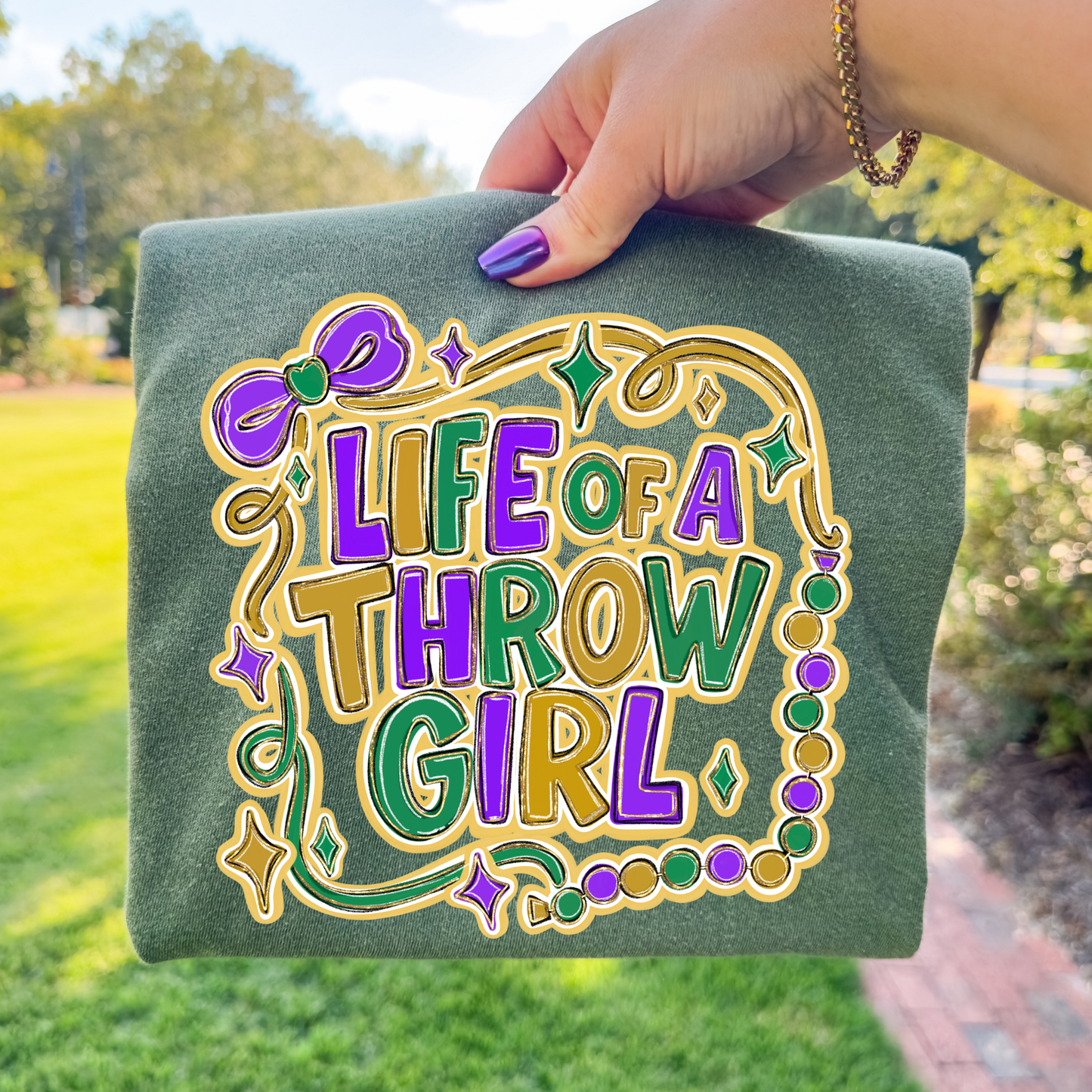 Life of A Throw Girl Mardi Gras Full Color DTF Transfer