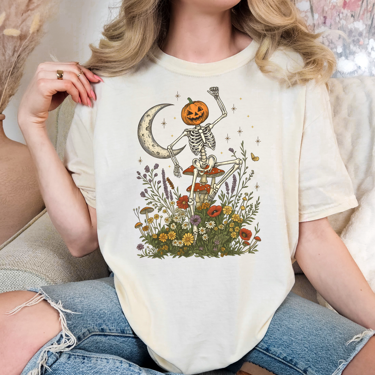 Dancing Pumpkin Skeleton Full Color DTF Transfer