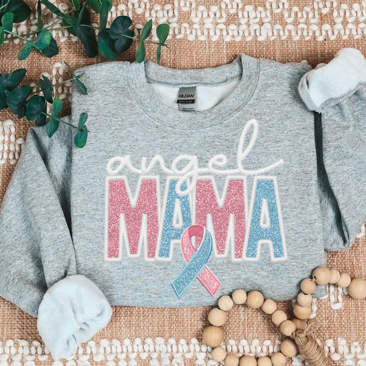 Angel Mama Faux Embroidery/Glitter *Multi Options* (Infant/Pregnancy Loss - 100% Sales Will Be Donated) Full Color DTF Transfer
